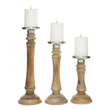 elvesmall Candle Holders Set of 3 Candle Brown Mango Wood Candle Holder Home Decoration Accessories Candlestick Chandelier Centerpiece