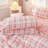 elvesmall Pink Grid Duvet Cover 100% Cotton Plaid Comforter Covers Queen 1pc Luxury Soft Reversible Bedding with Zipper Closure Home Decor