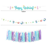 elvesmall Mermaid Balloon Banner Cake Topper Happy Ocean Girl Birthday Party Mermaid Tail Jellyfish Tassels Decor Under The Sea Wedding