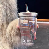 elvesmall -  600/900ml Sport Water Bottle With Straw Handle Cute Plastic Large Cup Drinking Ice Coffee Tea Juice Gym Travel Portable Cups