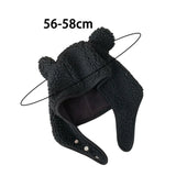 elvesmall Women Men Hat Bear Shape Solid Color Button Unisex Plush Head Protection Adjustable Soft Cycling Lady Winter Hat Winter Hat