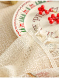 elvesmall Christmas Tablecloth Jingle Bell Embroidery Lace Living Room Kitchen Rectangular Non-slip Hollow Out Xmas Decoration Cover Cloth