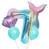 elvesmall Mermaid Party Balloons 32inch 1 2 3 Foil Number Balloon Girls' Mermaid Tail Birthday Party Decorations Baby Shower Helium Globos