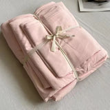 elvesmall Ins Wind New Plain Color Bed Products Four-piece Wash Cotton Naked Sleeping Solid Color Quilt Set Sheets Three-piece Bedding