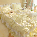 elvesmall Korean Ins Bedding Set, Luxury Quilt Cover, Pillowcase Flat Bed Sheets, Simple Girl Princess Ruffle Home Textiles