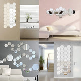 elvesmall 6/12Pcs Hexagon Acrylic Mirror Wall Stickers Home Decor DIY Removable Mirror Sticker Living-Room Decal Art Ornaments For Home