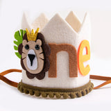 elvesmall  Jungle Safari Animal Lion One 1 Year Birthday Crown Headband Hat Happy Birthday Party decor Kids baby Shower 1st Birthday Party