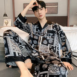 elvesmall  Fashionable Luxury Spring Ice Silk Men's Pajamas Long Sleeve Pants Thin Pyjamas Summer Youth Homewear Set Sleepwear-set Male