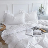 elvesmall White Flat Sheet Thickened 100% Cotton Bedding Sheets queen Lotus Leaf Flat Bed Sheet Duvet cover and pillowcases quilt case