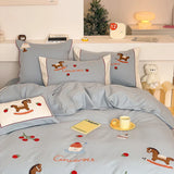 elvesmall -  Lucky Trojan Embroidered Bedding Set 100% Cotton Brushed Skin Friendly Duvet Cover Set with Bed Sheet High-end Blanket Cover Set