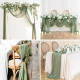 elvesmall  4PCS Cotton Gauze Table Runner Wedding Doily Sage Rustic Tablecloth Cheesecloth Table Cover Festival  Party Sheer Home Decor