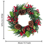elvesmall Christmas Decoration Wreaths for Front Door Handmade Cypress Leaf Red Berry Pine Wreath Xmas Home Wall Window Decor