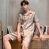elvesmall  Pajamas Men Summer Short Sleeved Ice Silk Thin Breathable Homewear Set Male Sleep Cloth Suit Gentlemen Satin Nightwear Youth Boy