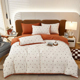 elvesmall Class A Mother Baby Grade Washed Cotton Linen Bedding Set,A/B Side,1 Duvet Cover  2 Pillowcases,Breathable Skin Friendly Soft