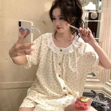 elvesmall Cherry Sleepwear Women Korean Reviews Many Pajama Sets Summer Home Wear Short Sleeve Pyjamas Lace  Two-piece Set Japanese Piiama