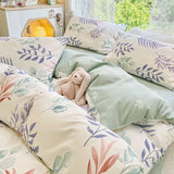 elvesmall High Quality Cotton Printed Four-piece Set Small Fresh Style Home Quilt Cover Fitted Sheet Pillowcase Soft Comfortable Bedding