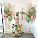 elvesmall 20pcs Jungle Animal Theme Party Sage Green Balloon Caramel Number 0-9 Foil Balloons Happy Birthday Party Baby Shower Decoration