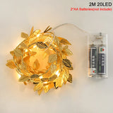 elvesmall 2M 20LED Golden Leaves String Fairy Lights For Wedding Birthday Party Decoration Home Garden Artificial Plant Garland Vine Light