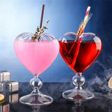 elvesmall 1pc Heart Shaped Cocktail Glass with Straw Clear Stemmed Wine Glass Creative Champagne Glasses Drinking Cups for Bar Pub Club