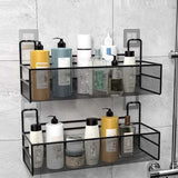 elvesmall Black Wall-Mounted Bathroom Shelf Shower Shampoo Rack Kitchen Condiment Storage Basket Toilet Soap Holder Bathroom Organizer