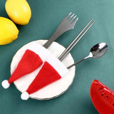 elvesmall  1-10Pcs Mini Santa Hat Christmas Tableware Holder Bottle Wine Bottle Covers Velvet Lollipops Caps Cover Hats Xmas Party Decor