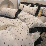 elvesmall Floral Duvet Cover Set 4pcs Soft Ruffle Vintage Flower Bedding Set Light Luxury Reversible Comforter Cover with Zipper Closure