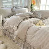 elvesmall Lace Duvet Cover Single Style Floral Bedding Set Cotton Comforter Green Double Korean Quilt Cover Ruffle Flower
