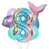 elvesmall Mermaid Party Balloons 32inch 1 2 3 Foil Number Balloon Girls' Mermaid Tail Birthday Party Decorations Baby Shower Helium Globos