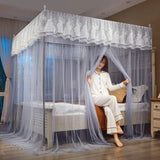 elvesmall  Embroidery Lace Palace Mosquito Net with Stainless Steel Bracket Square Princess Mosquito Tent for Bed Double Bed Nets Canopy
