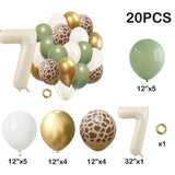 elvesmall 20pcs Jungle Animal Theme Party Sage Green Balloon Caramel Number 0-9 Foil Balloons Happy Birthday Party Baby Shower Decoration
