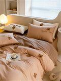 elvesmall High-end Double Yarn 100% Cotton Bedding Set Lovely Cartoon Embroidery Queen Duvet Covet Set Pure Cotton Air-Permeable Bed Sets