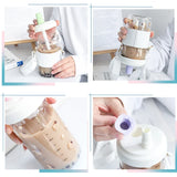 elvesmall  -  Kawaii Cat Bubble Tea Glass Water Bottle With Straw PU Sleeve Cute Boba Coffee Milk Cups Portable Girl Drinking Bottle BPA Free
