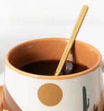 elvesmall  -  Korean Style Vintage Ceramic Coffee Cup and Saucer Set, Heat Resistant with Spoon, Household Breakfast Milk Mug