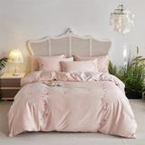 elvesmall Long-staple Cotton Floral Blossom Embroidery Comfortable Ultra Soft (1Duvet Cover+1Flat Bedsheet/Fitted Bedsheet+ 2Pillowcases)