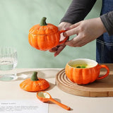 elvesmall Pumpkin Creative Water Cup Ceramic Cup With Lid Exquisite Breakfast Oatmeal Cup Scalding-proof Milk Cups Halloween Coffee Mug