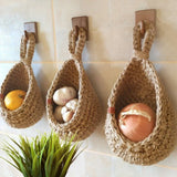 elvesmall  1pc Handwoven Wall Hanging Fruit Vegetable Basket Teardrop Plant Basket Kitchen Table Wall Hanging Storage Basket Container