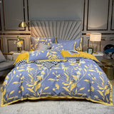 elvesmall Euro Gray Grid Flower Bedding Set Pure Cotton Geometric Stripes Floral Duvet Cover Bed Linen Calico Comforter Queen King Bed Set