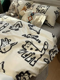 elvesmall  Ins Black and White Graffiti Crocodile Kitten Bed Pure Cotton Duvet Cover Bed Sheet