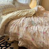 elvesmall Korean Princess Duvet Cover Set Skin Friendly Wash Cotton Bedding Set Of Four Pieces Lace Bedin Set Bed Sheets Comforter Cover