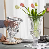 elvesmall  Nordic Simple Embossed High Glass Vase Transparent Living Room Flower Arrangement Hotel Wedding Wind Lamp Ins Decoration