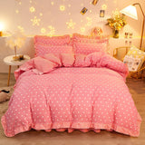 elvesmall Botanical Floral Duvet Cover with Ruffle Lace Pastoral Style Flowers Comforter Cover 3 Piece Microfiber Reversible Bedding Set