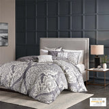 elvesmall  Adela 6PC Cotton Sateen Printed Duvet Cover Bedding Set Comfortable Luxurious Soft   All Season Comforter C