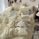 elvesmall Seersucker Princess Girls Bedding Set Duvet Cover Korean Four PIECE  Washed Cotton Bed Sheet  Cover Quilt Set 2024New