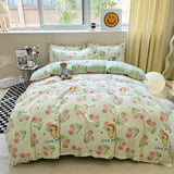 elvesmall Floral Print Brushed Home Bedding Set Simple Fresh Comfortable Duvet Cover Set with Sheet Comforter Covers Pillowcases Bed Linen