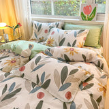 elvesmall Green Leaves Floral Duvet Cover Bedding Set 100% Cotton for Teen Girls Garden Botanical Comforter Cover for All Season Bedroom