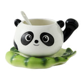 elvesmall  -  Creative Bamboo Panda Ceramic Teacup Cartoon Cute Bear Coffee Cup Couple Gift Dessert Milk Mug Home Water Mug Home Decoration