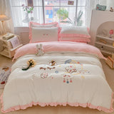 elvesmall Colorful Clouds Bedding Set Princess Style Ruffle Duvet Cover with Zipper Closure Comforter Covers for Girls Women Home Decor