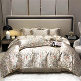 elvesmall Mulberry Silk 4 Pieces Comforter Bedding Set, 1PC Duvet Cover, 1PC Bed Sheet, 2PCS Pillowcases, Luxury Home Textiles Bedclothes