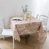 elvesmall  Retro Chinese Peony Printed Cotton Linen Table Cover with Tassels for Home Decoration Korean Rectangular Tablecloths Restaurant
