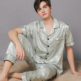 elvesmall  New Typle High Quality Spring Autumn Silk Pajamas Set Men Ice Silk Short Sleeve Large Size Home Wear Suit Male Feel Cool Summer